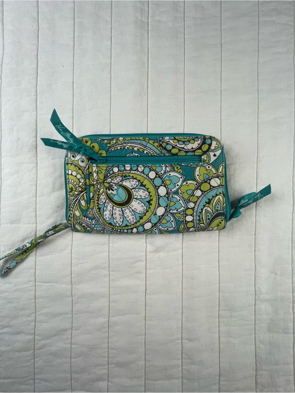 Vera Bradley Teal and Lime Paisley Wristlet
